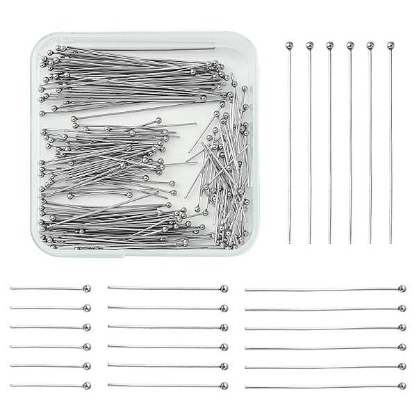 200Pcs 4 Styles 304 Stainless Steel Ball Head Pins for Craft Jewelry Making