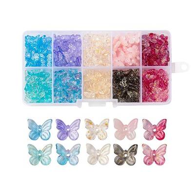 300Pcs Transparent Spray Painted Glass Charms