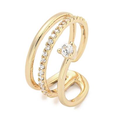 Brass Micro Pave Cubic Zirconia Cuff Rings