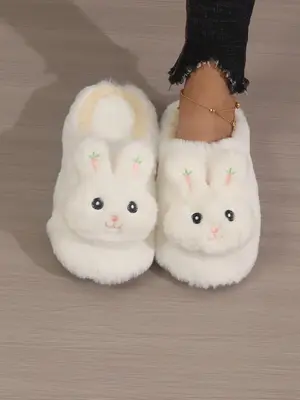 Women's Cute Rabbit Design Bedroom Slippers, Trendy Fluffy Soft Warm Bedroom Slippers, Slippers for Fall & Winter, Fashion F...