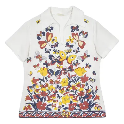 MONTGOMERY WARD Mens Polo Shirt White 90s Floral M