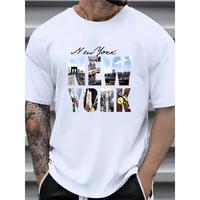 Cotton Short Sleeve T-Shirt 100% Cotton New York Graphic Tee for Men - Casual Round Neck with Iconic NYC Skyline Print, Machi...