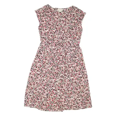 MONSOON Womens Day Dress Beige Viscose Floral Short Sleeve Knee Length UK 12
