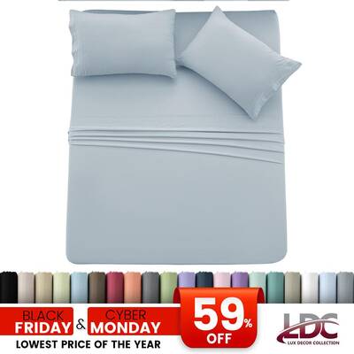 LUX DECOR 4 Pc Solid Bed Sheets Brushed Microfiber 16 Deep Pocket Fitted Sheets & Embroidered Pillowcases Fade Resistan