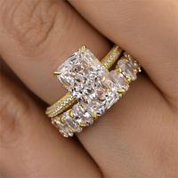 Effinny Radiant Cut 6.0ct Luxurious Elongated Wedding Ring Set In S925 Sterling Silver, 5A Cubic Zirconia Promise Ring,Annive...