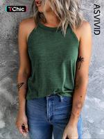 Women's Plain Halter Neck Casual Bohemian Sleeveless Tank Top, Summer Clothes Women, Minimalist Casual Halter Neck Backless T...