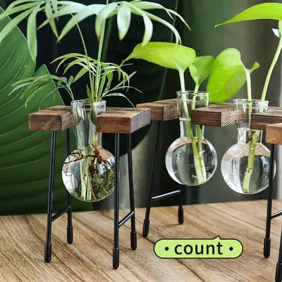 Clear Glass Vase, Hydroponic Plant Vases With Wooden Base, Creative Plant Pot For Home Decor, Halloween