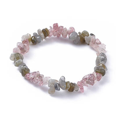 Natural Labradorite & Strawberry Quartz Chip Stretch Bracelets