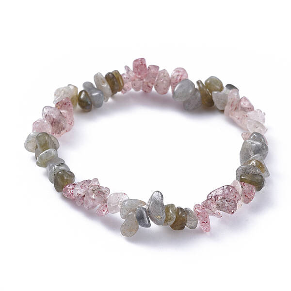 Natural Labradorite & Strawberry Quartz Chip Stretch Bracelets
