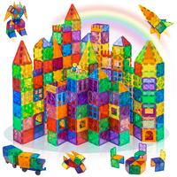 102PCS Magnetic Tiles Set with 2 Cars, Magnetic Building Tiles for Kids Age 4-8 3-5, Toddler STEM Magnet Blocks, Kids Toys Bi...