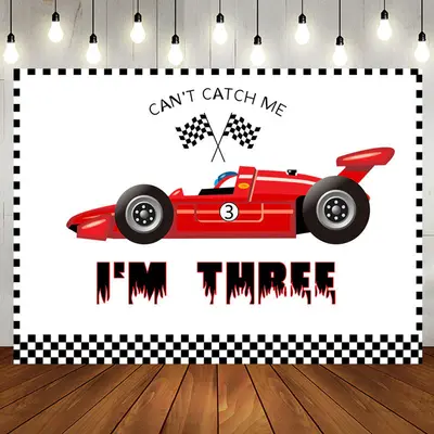 Red Formula Racing Car Im Three Birthday Backdrop - Aperturee