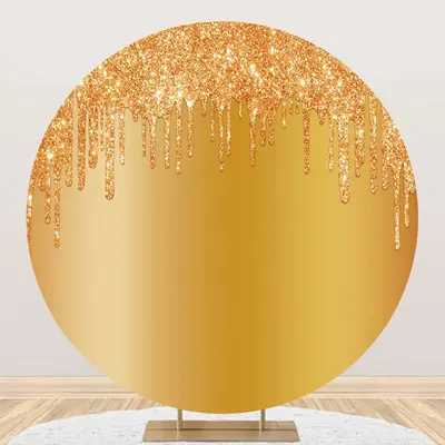Gold Solid Color Glitters Round Birthday Backdrop