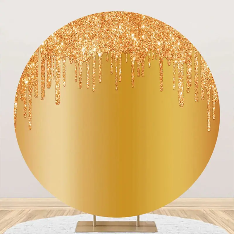 Gold Solid Color Glitters Round Birthday Backdrop