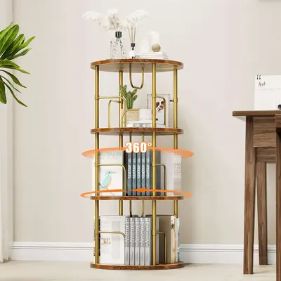 Rotating Bookshelf ¨C Gold ¨C 3 Tier