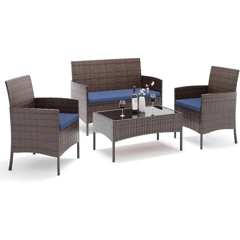 [Labor Day]Amopatio Patio Set 4 Pieces Small Belcony Furniture, Outdoor Wicker Rattan Conversation Set for Family on Backyard...