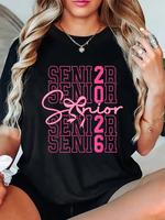 100% Cotton Class Of 2026 Coquette Bow Senior 2026 Graduation Girl Women T-Shirt Casual Short Sleeve Shirt