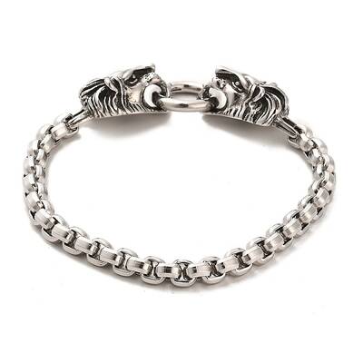 304 Stainless Steel Box Chain Bracelets with Lion Clasps