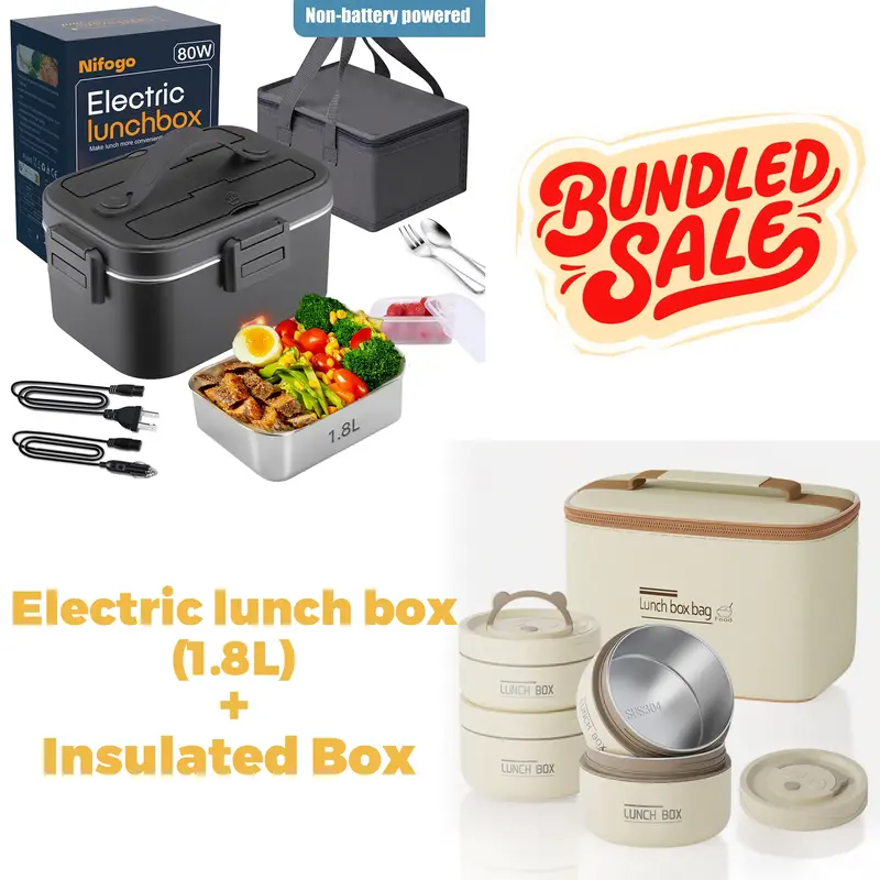 Electric Lunch Box Food Warmer Adult ,12V/24V/110v Portable Self-Heating Lunch Box for Work/Car/Truck with Fork, Spoon and In...