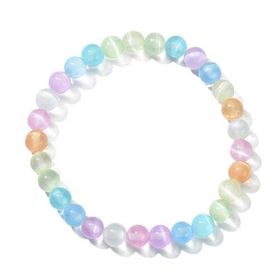 Dyed Natural Selenite Round Beaded Stretch Bracelet