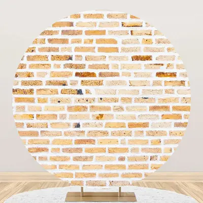 Light Brown Retro Brick Wall Round Birthday Backdrop - Aperturee