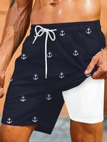 Men's 2 in 1 Drawstring Waist Beach Shorts, Regular Fit Casual Quick Drying Swim Shorts for Summer, Men's Swimwear for Beach ...