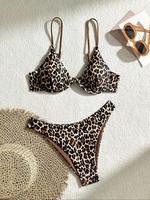Two-piece Set Women's Leopard Print Bikini Set, Casual Fashion Chic Swim Top & Swim Bottom Set for Beach Holiday Vacation, La...