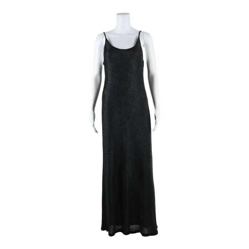 HIGH MAINTENANCE Glitter Womens Bodycon Dress Black Sleeveless Long L