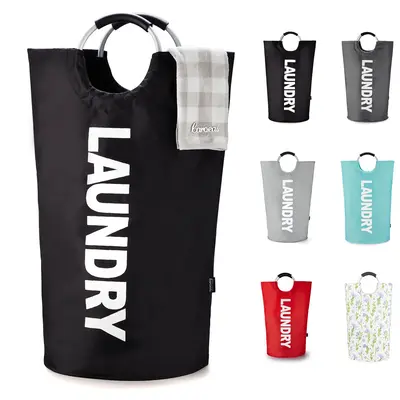 90L Laundry Basket, Waterproof Laundry Hamper, Laundry Bag with Padded Handles, Clothes Hamper Stands Up Well, Collapsible La...
