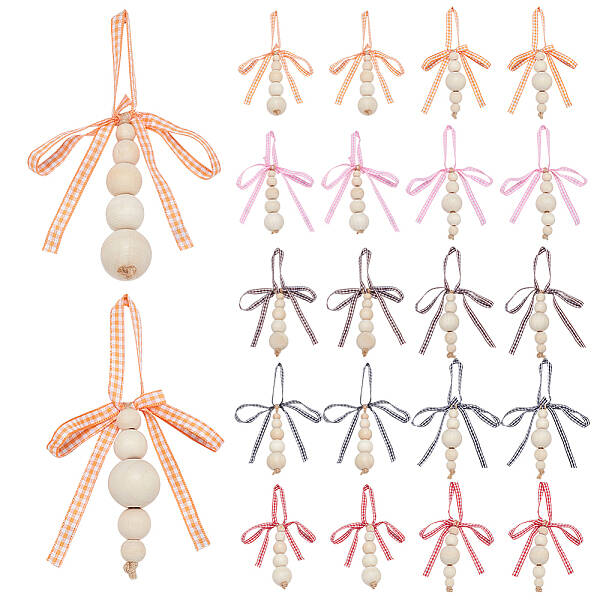 30Pcs 10 Styles Wooden Beaded Pendant Decorations