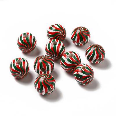 Christmas Theme Printed Natural Wooden Beads