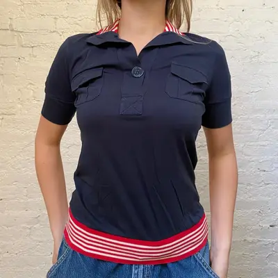 Moncler Polo Top - Small Navy Cotton