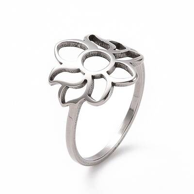 Non-Tarnish 201 Stainless Steel Flower Finger Ring