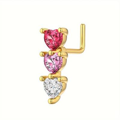 Brass Pave Colorful Cubic Zirconia L-Shaped Nose Rings