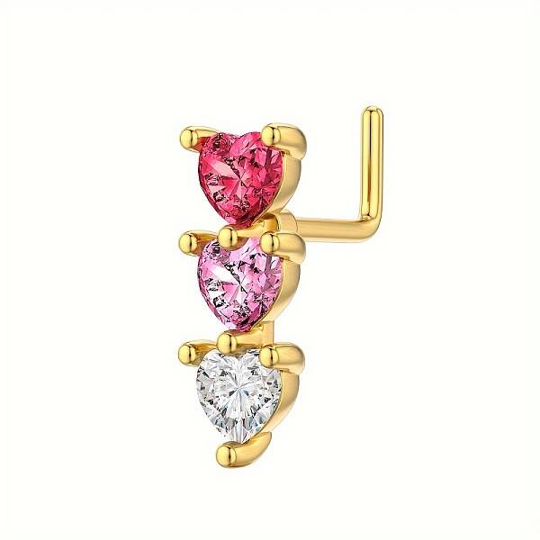 Brass Pave Colorful Cubic Zirconia L-Shaped Nose Rings