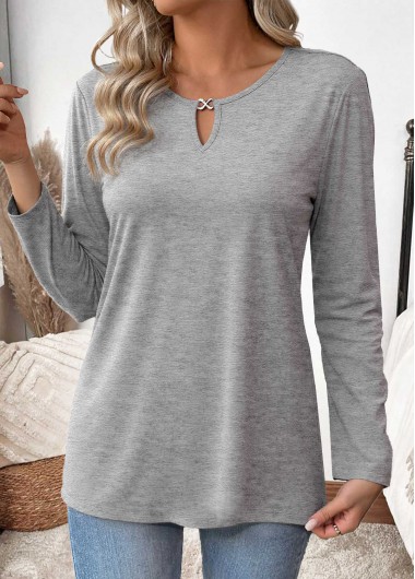 Modlily Light Grey Marl Cut Out Long Sleeve T Shirt - M