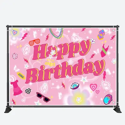 Dreamlike Heart Pink Birthday Backdrop For Girl - Aperturee