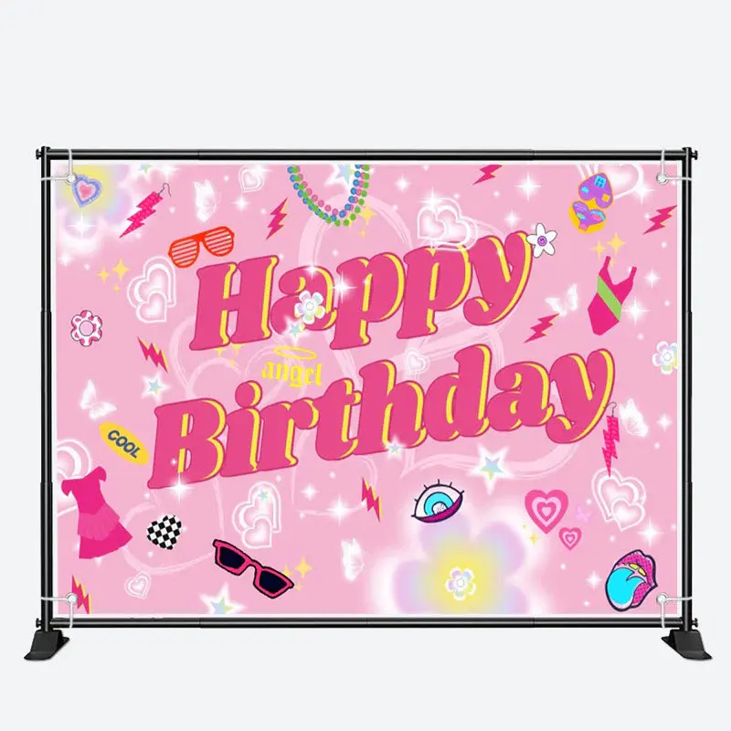 Dreamlike Heart Pink Birthday Backdrop For Girl - Aperturee