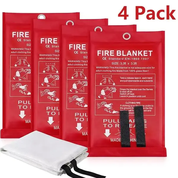 Emergency Fire Blanket - 4 Pack - Fire Suppression Blanket for Kitchen, 40 x 40 Fire Blanket for Home, Fiberglass Fire Bl...