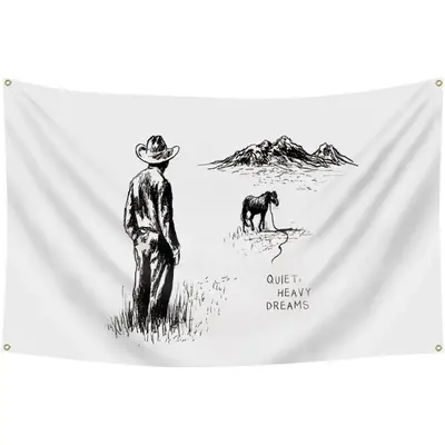 Quiet Heavy Dreams Album Cover 3x5Ft Flag Pop Art Tapestry for Wall Hanging College Dorm Men Cave Bedroom Banner with 4 Bass ...