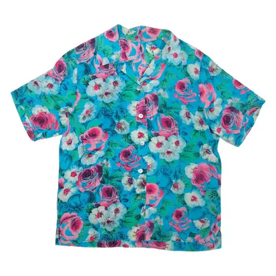 Womens Printed Shirt Blue Collared Floral L