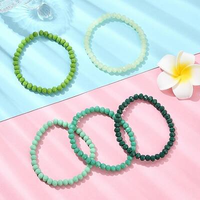 5Pcs 5 Styles Faceted Rondelle Glass Beaded Stretch Bracelet Sets
