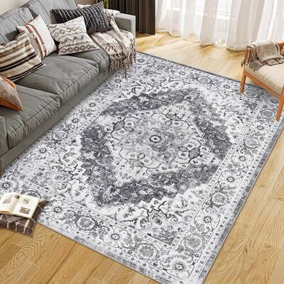 Garvee Persian Grey 9x12 Machine Washable Vintage Area Rugs With Non Slip Rugs for Living Room Bedroom Traditional Woven Rug ...