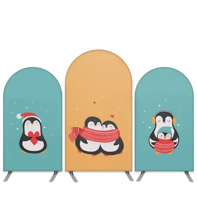 Aperturee Little Penguin Theme Cyan Orange Valentines Arch Backdrop Kit | Custom Arched Wall Covers | Wedding Arch Backdrop |...