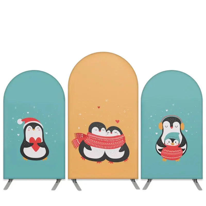 Aperturee Little Penguin Theme Cyan Orange Valentines Arch Backdrop Kit | Custom Arched Wall Covers | Wedding Arch Backdrop |...