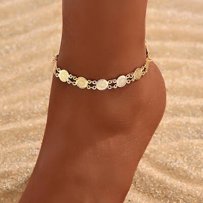 Elegant Brass Flat Round Link Anklets for Women