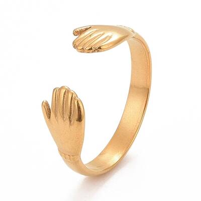 Ion Plating(IP) 304 Stainless Steel Double Hand Hug Open Cuff Ring for Women
