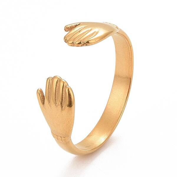 Ion Plating(IP) 304 Stainless Steel Double Hand Hug Open Cuff Ring for Women