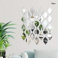 Water Drop Shaped Mirror Wall Sticker, 10pcs/set Geometric Pattern Acrylic Mirror Wall Sticker, Removable Wall Sticker, DIY W...