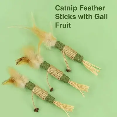 Lovely Caves Premium Catnip Feather Sticks, Cat Chew Toy with Gall Fruit, Silvervine Cat Chew Toys Teeth Cleaning, Matatabi C...