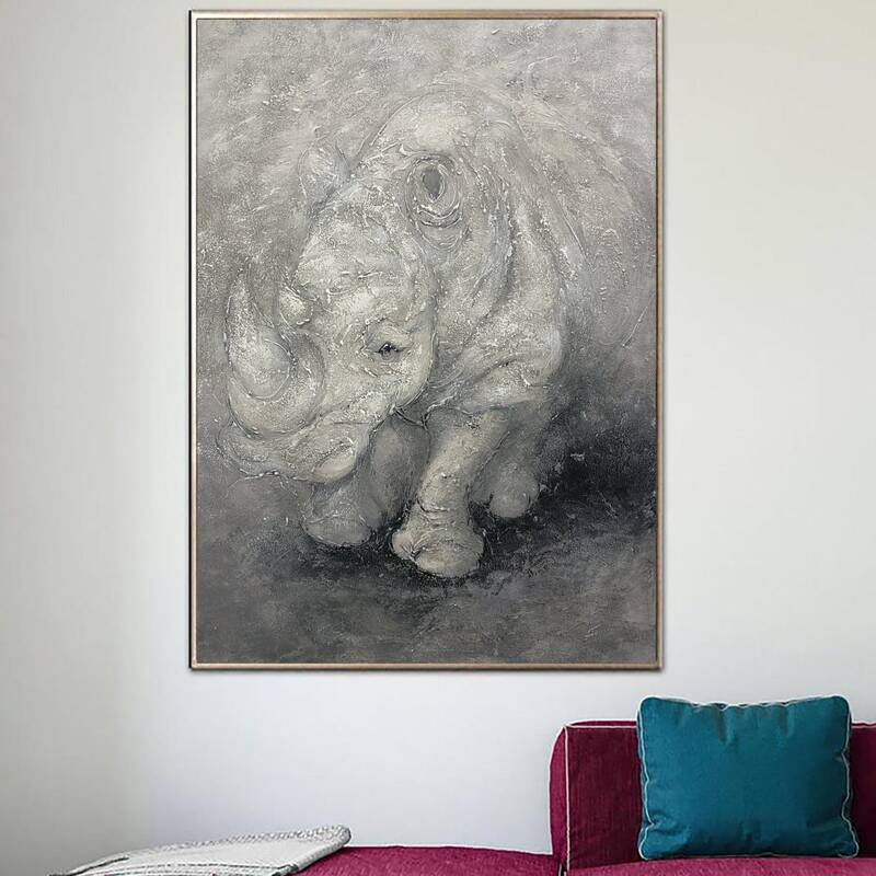 Huge Rhinoceros Wall Art Large Original Painting Animal Acrylic Painting On Canvas Wall Canvas Art Original Living Room Wall ...